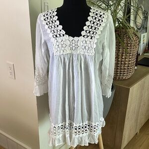 White Crochet Trim Cover-Up Tunic Women's Top XL